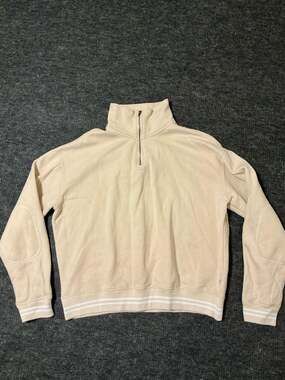Standard/Cloth Quarter-Zip Sweatshirt Mens Size XL Beige Pullover Striped Hem